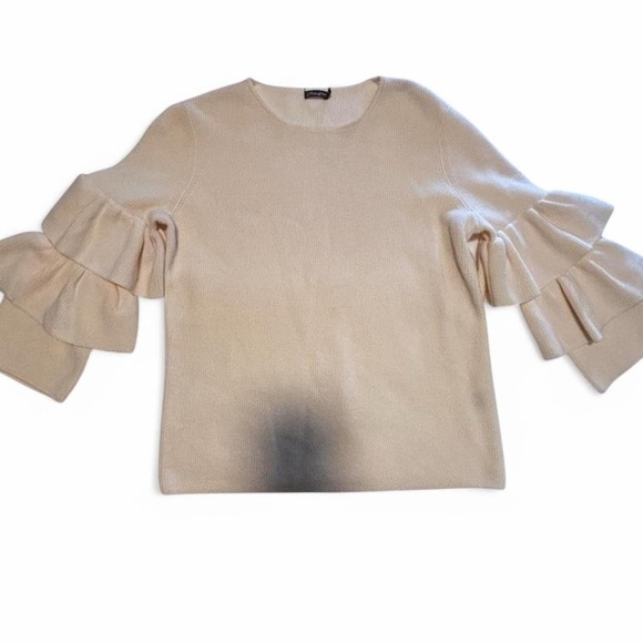J. McLaughlin Merino Wool Sweater S Cream Ruffle Sleeve Layered Bell Cuff - Picture 3 of 7